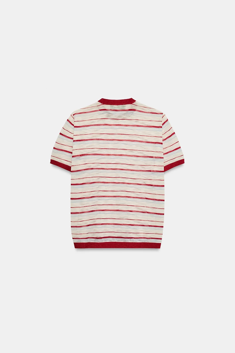 STRIPED KNIT SHORT SLEEVE TOP