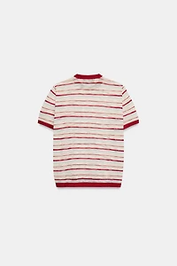 STRIPED KNIT SHORT SLEEVE TOP