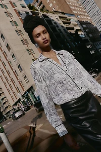 PRINTED BLOUSE WITH TRIM