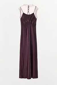 LONG SATIN EFFECT MESH DRESS