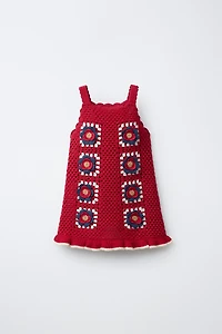 CROCHET FLORAL KNIT DRESS