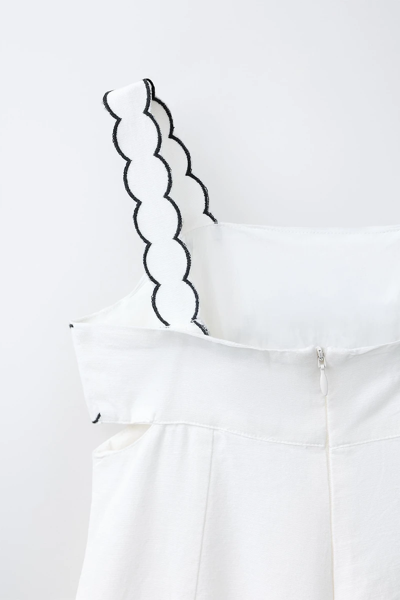 LONG EMBROIDERED CUT-OUT JUMPSUIT WITH COTTON AND LINEN