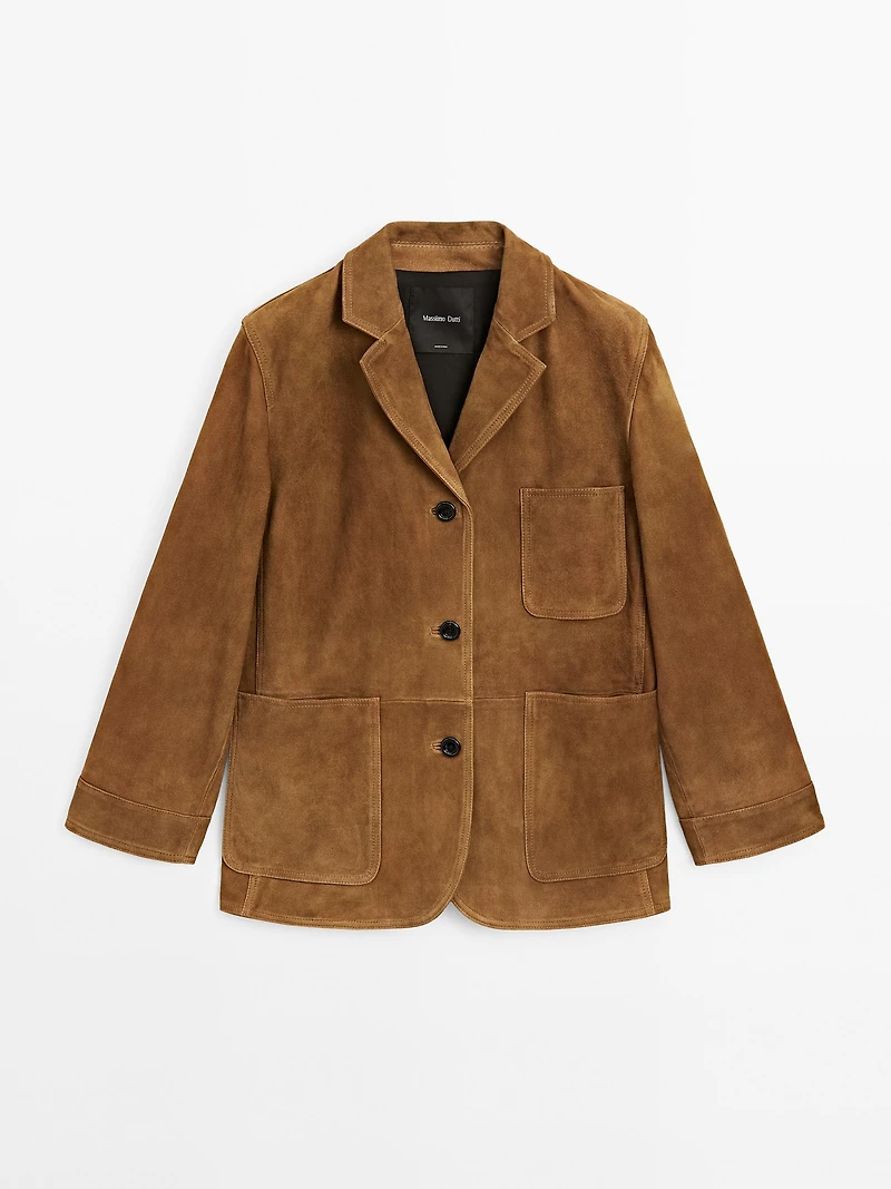 Suede leather blazer with pockets