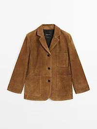 Suede leather blazer with pockets