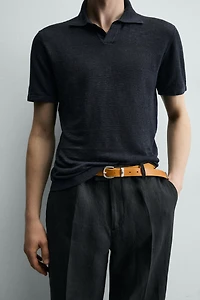 REGULAR FIT 100% LINEN KNIT POLO SHIRT
