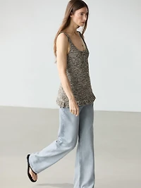 Total look knit top with fringing