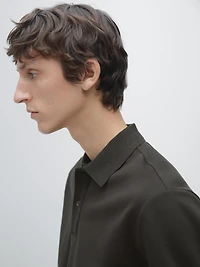 Long sleeve polo shirt with ribbed detail