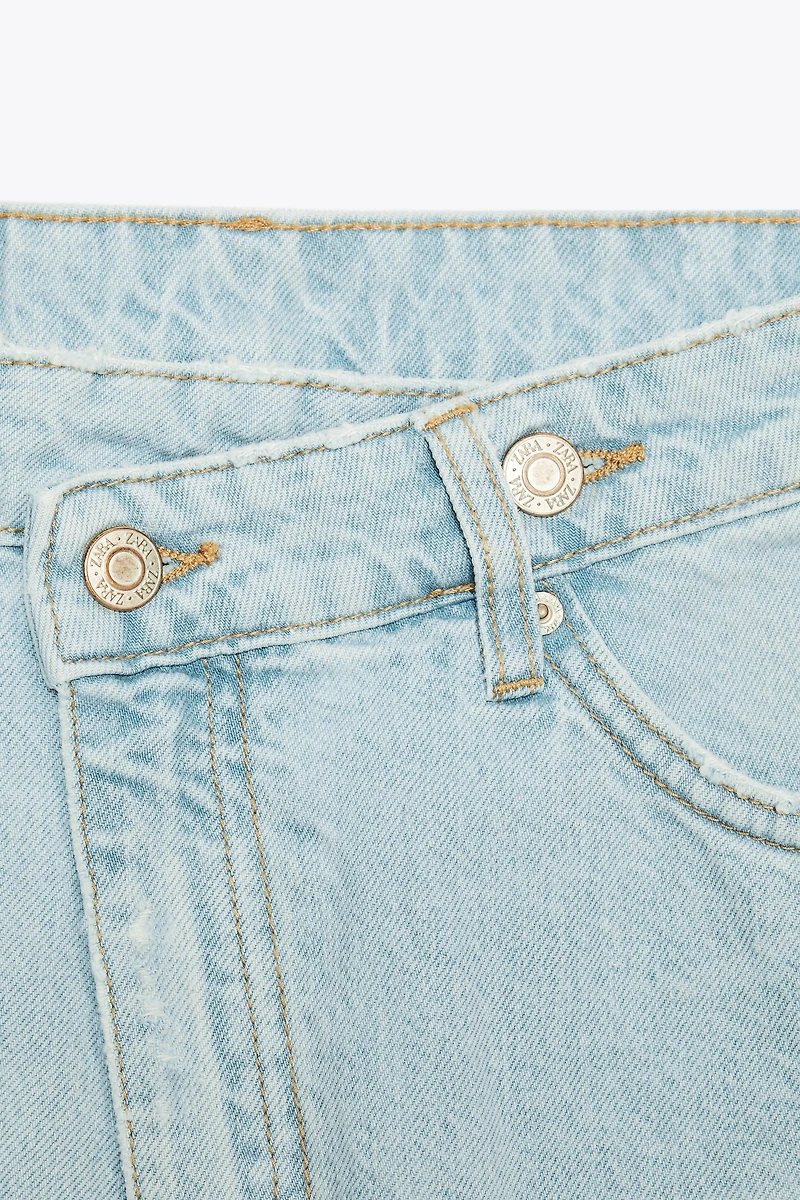 HIGH-WAISTED CROSS-WAIST TRF MOM FIT DENIM SHORTS