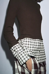 CONTRAST PLAID T-SHIRT