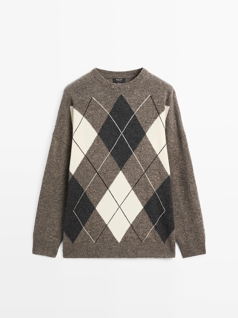 Pull à losanges en maille 100 % laine