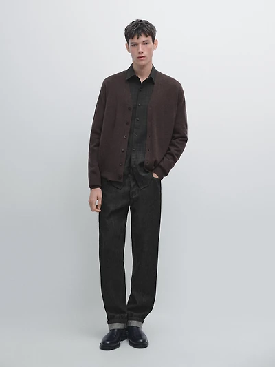 Wool blend V-neck knit cardigan