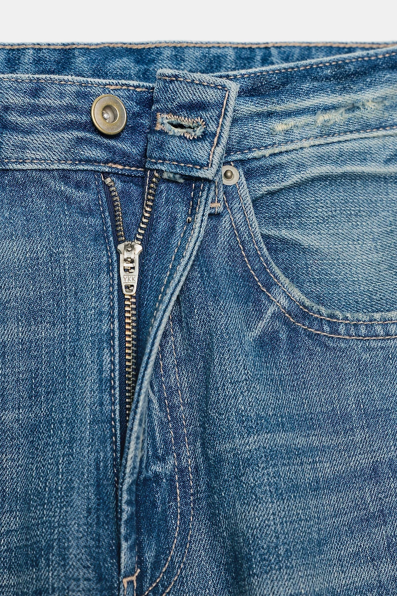 TRF WIDE LEG HIGH-WAISTED JEANS WITH FAUX LEATHER POCKETS