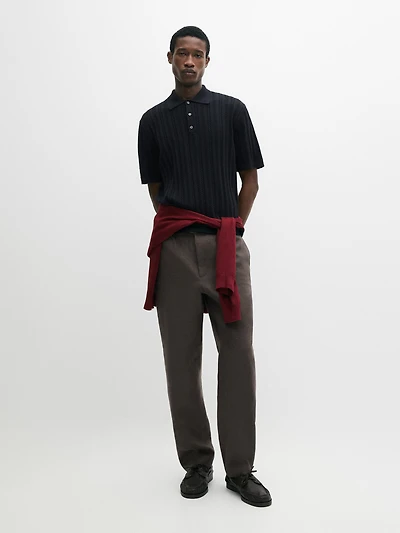 Cotton blend cable-knit polo sweater