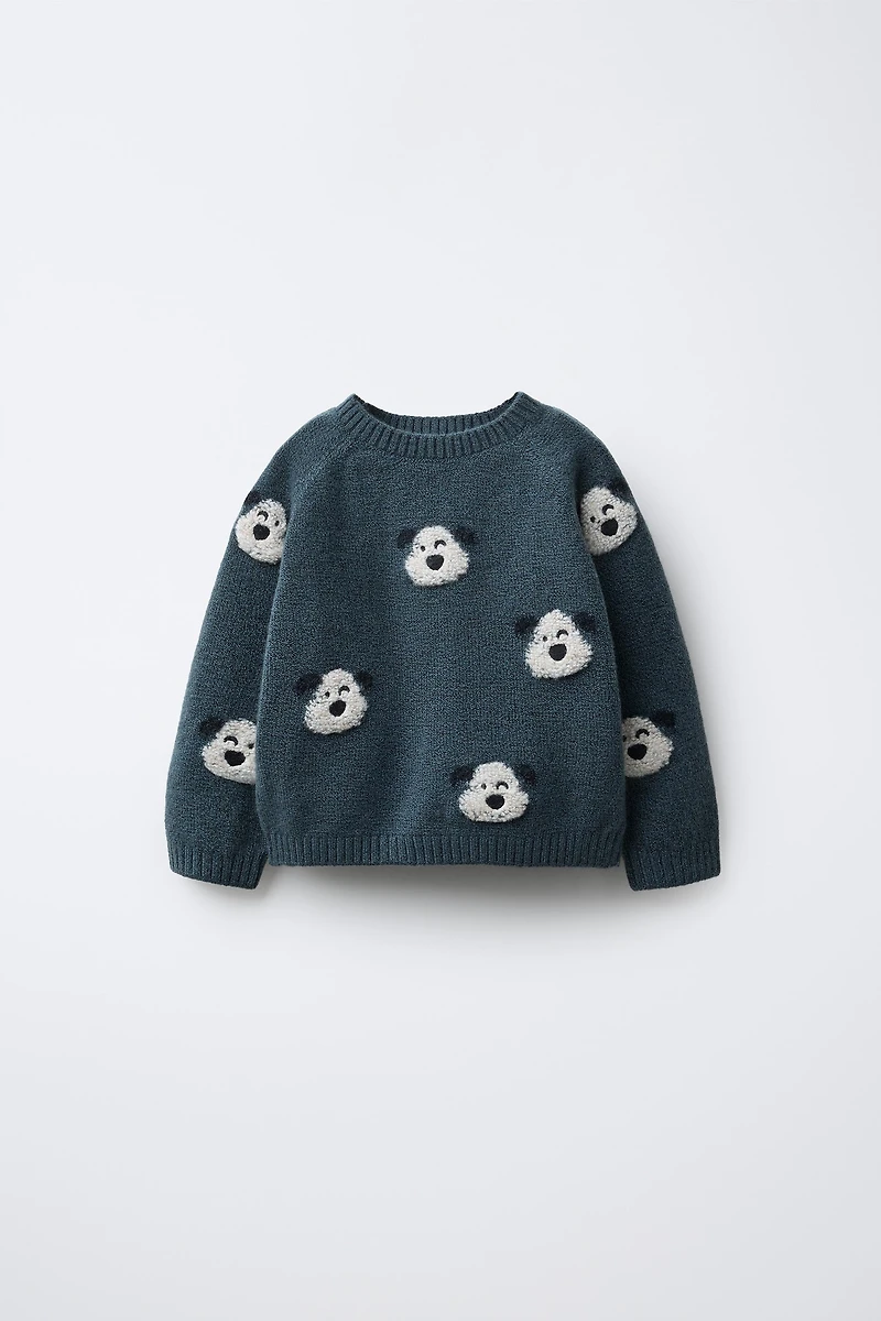 EMBROIDERED PUPPY KNIT SWEATER
