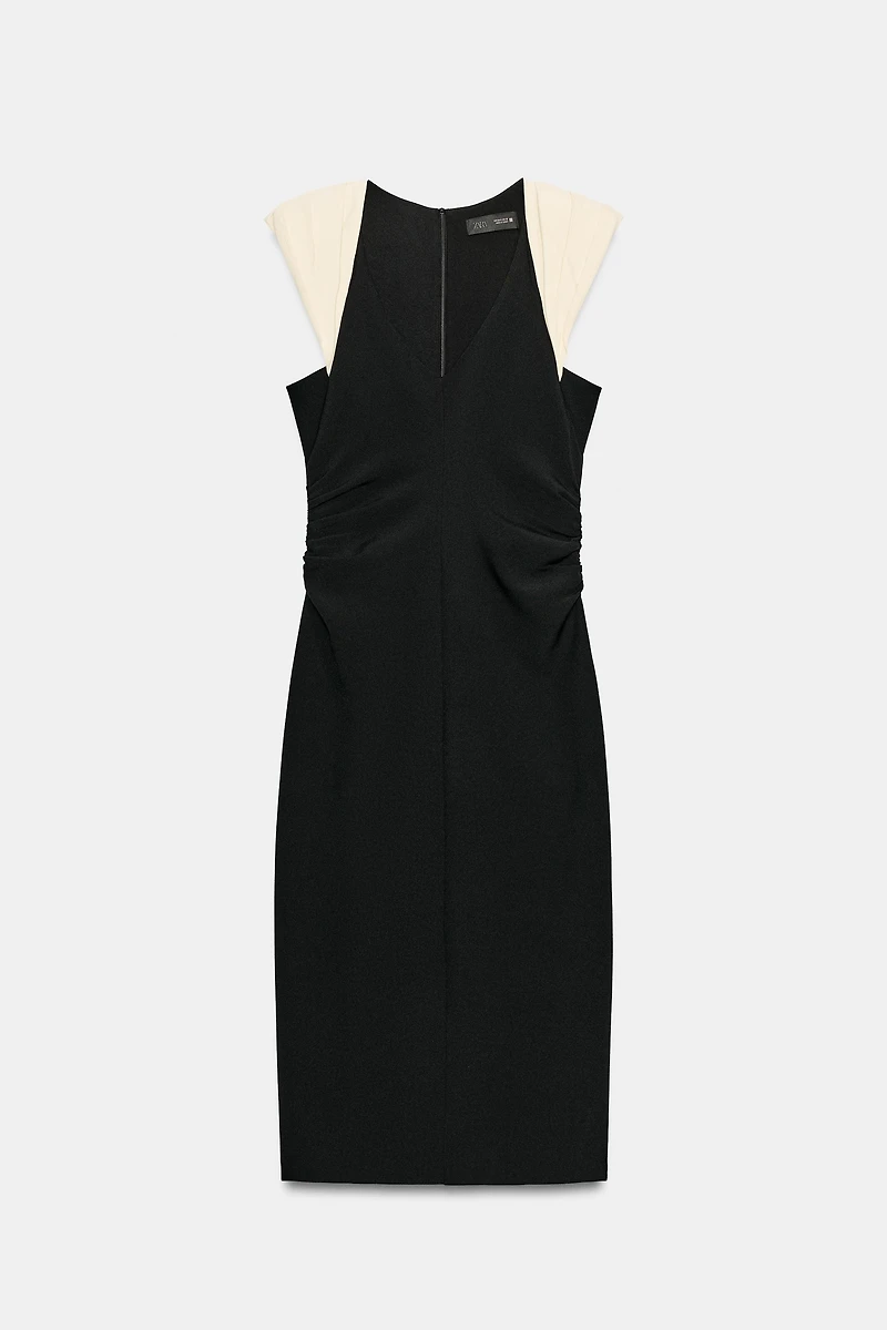 COMBINATION SHOULDER PAD MIDI DRESS