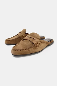 OPEN BACK SPLIT SUEDE LOAFERS