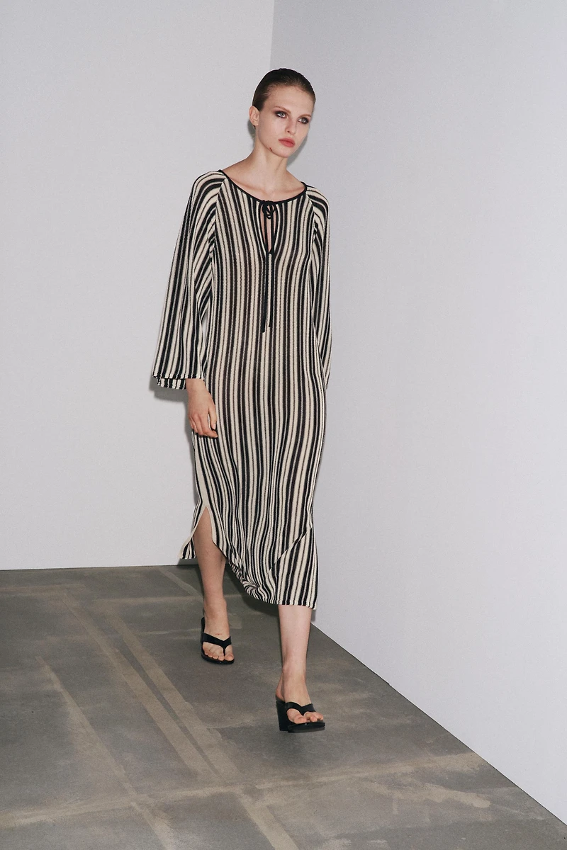 STRIPED KNIT DRESS WITH LINEN