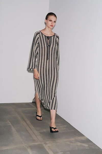 STRIPED KNIT DRESS WITH LINEN