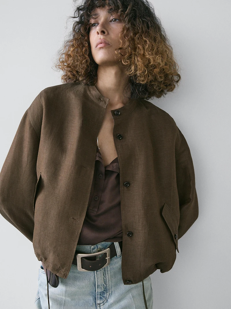 Veste bomber en lin et soie
