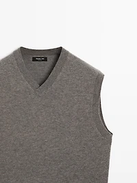 Veste sans manches à col en V laine mélangée