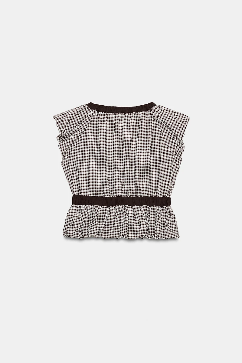 GINGHAM BALLOON TIE TOP