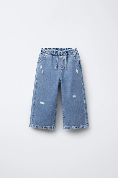 FLUID RIPPED WIDE LEG JEANS