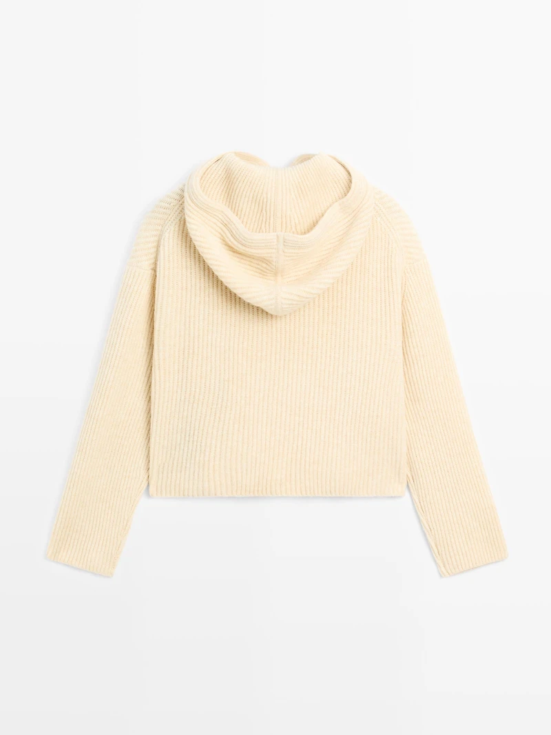 Wool blend sweater with hood detail