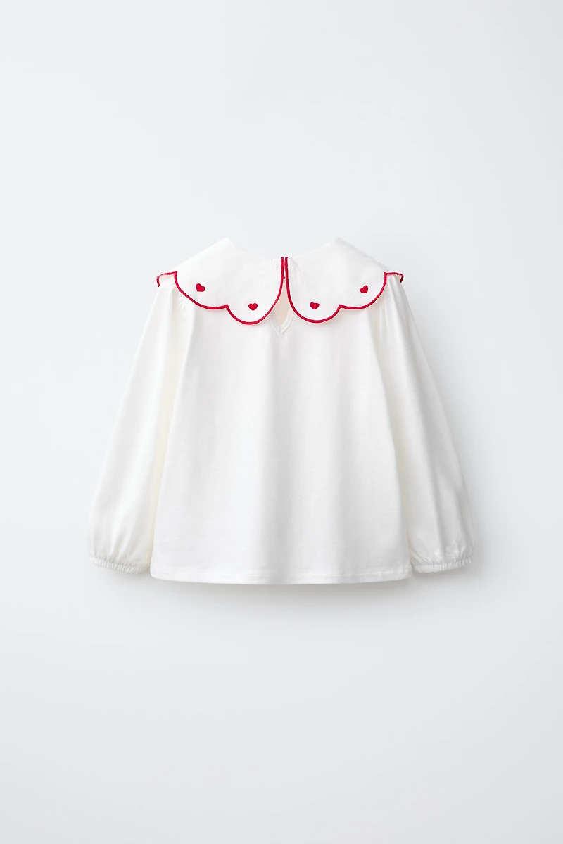 EMBROIDERED PETER PAN COLLAR T-SHIRT