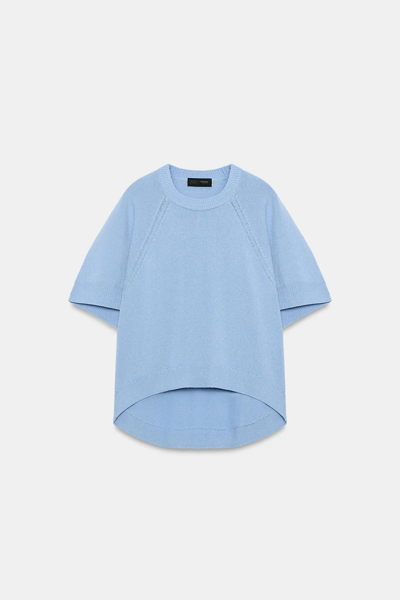 ROUNDED HEM SHORT SLEEVE KNIT JUMPER