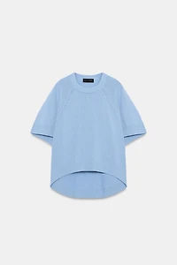 ROUNDED HEM SHORT SLEEVE KNIT JUMPER