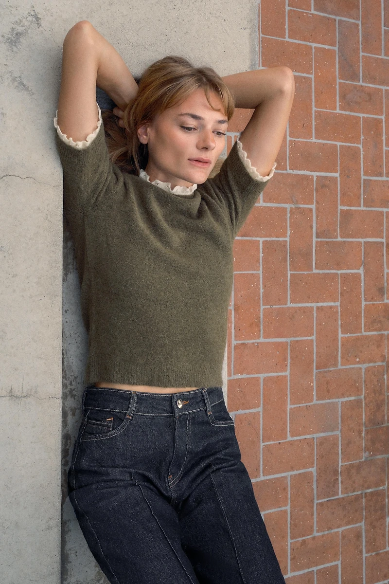 WOOL AND ALPACA BLEND POINTELLE SWEATER