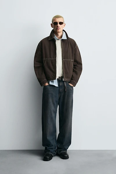 WASHED JACKET WITH CONTRAST STITCHING