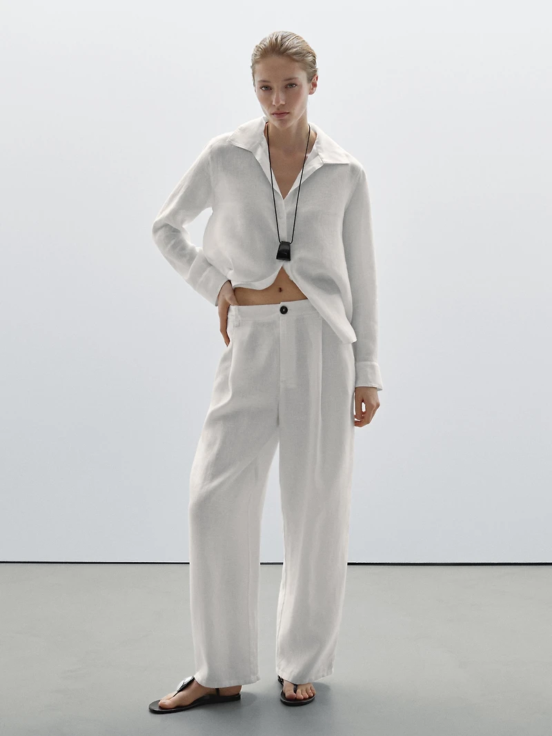 Chemise col ouvert 100 % lin