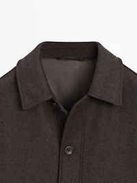 Mid-length herringbone wool blend coat