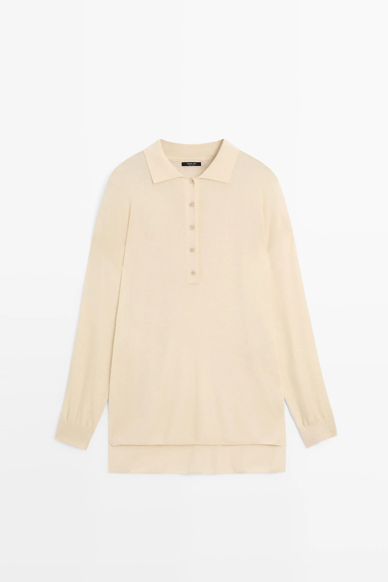 Cotton and silk blend polo sweater