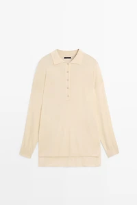 Cotton and silk blend polo sweater