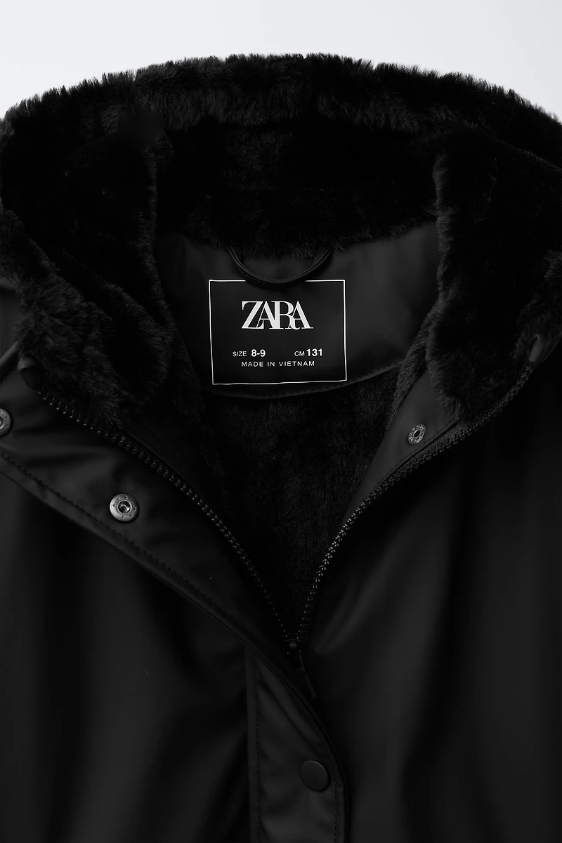 WATER REPELLENT FAUX FUR LINED RUBBERIZED JACKET