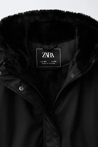 WATER REPELLENT FAUX FUR LINED RUBBERIZED JACKET