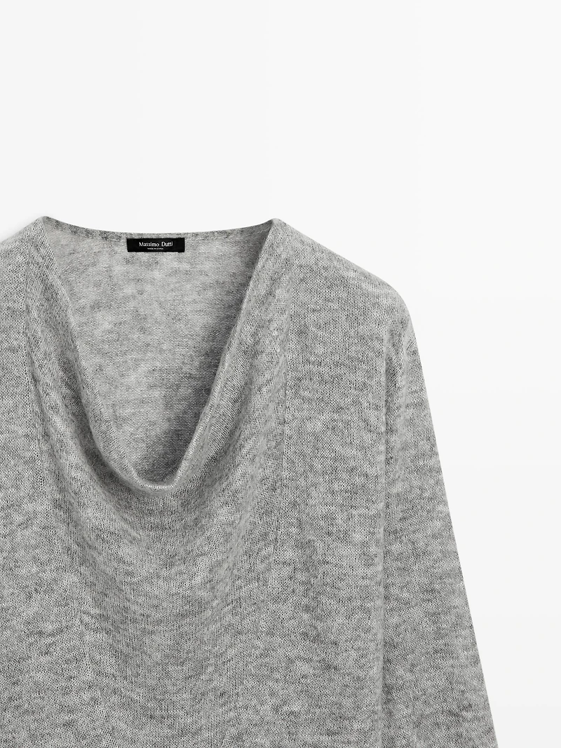 Knit sweater with cowl neck