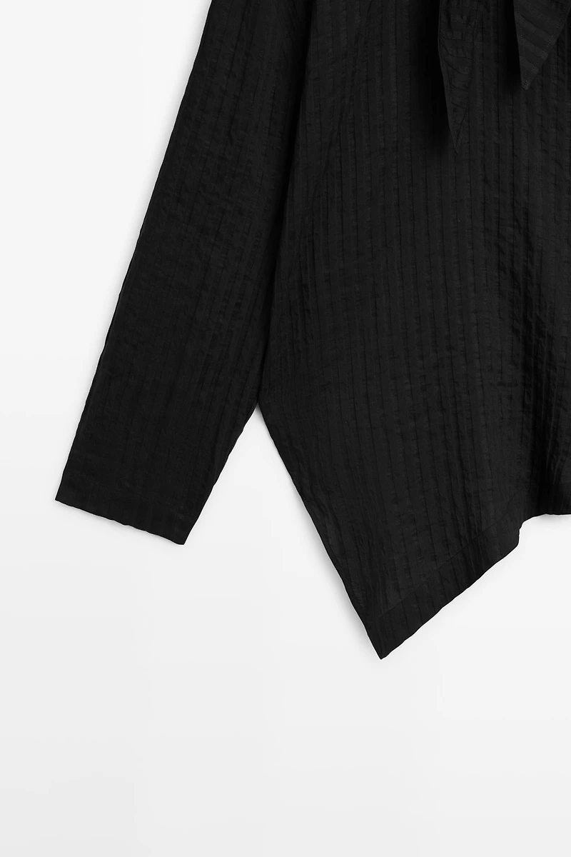 Striped flowing shirt with pocket square detail