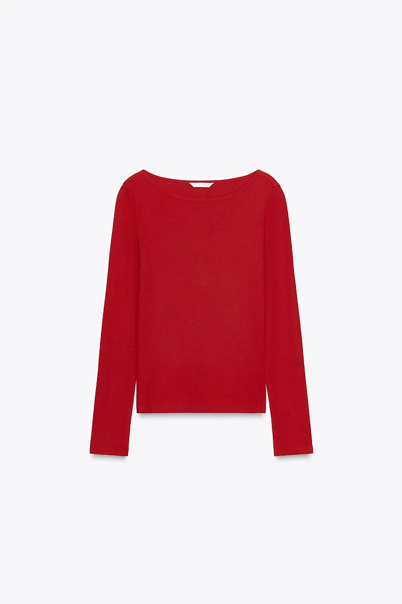 COTTON BOAT NECK T-SHIRT
