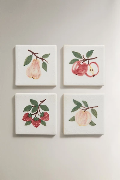 LOT DE 4 DESSOUS DE VERRE EN GRÈS MOTIF FRUITS