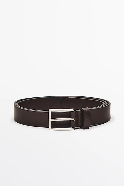 Nappa leather belt with rectangular buckle