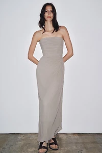 PLEATED STRAPLESS DRESS