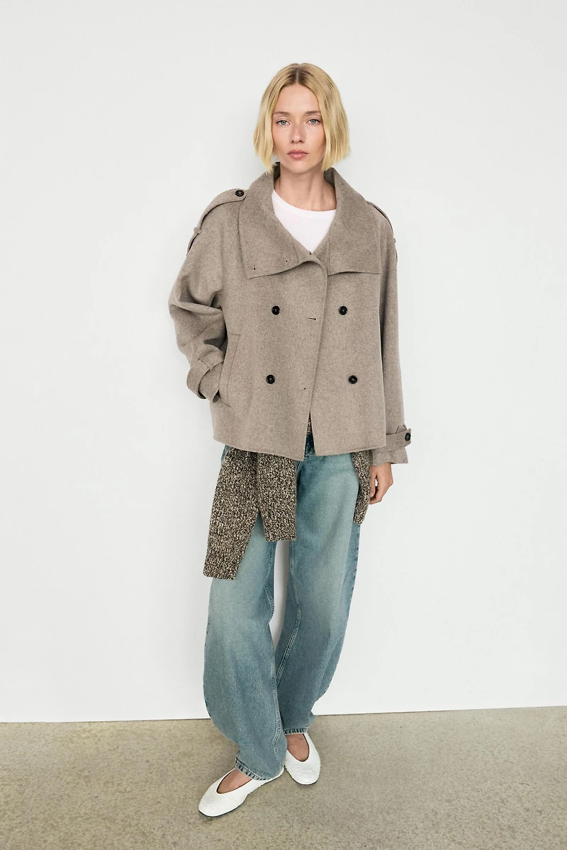 Cropped button detail trench coat