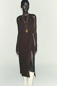 RUCHED WAIST MIDI DRESS