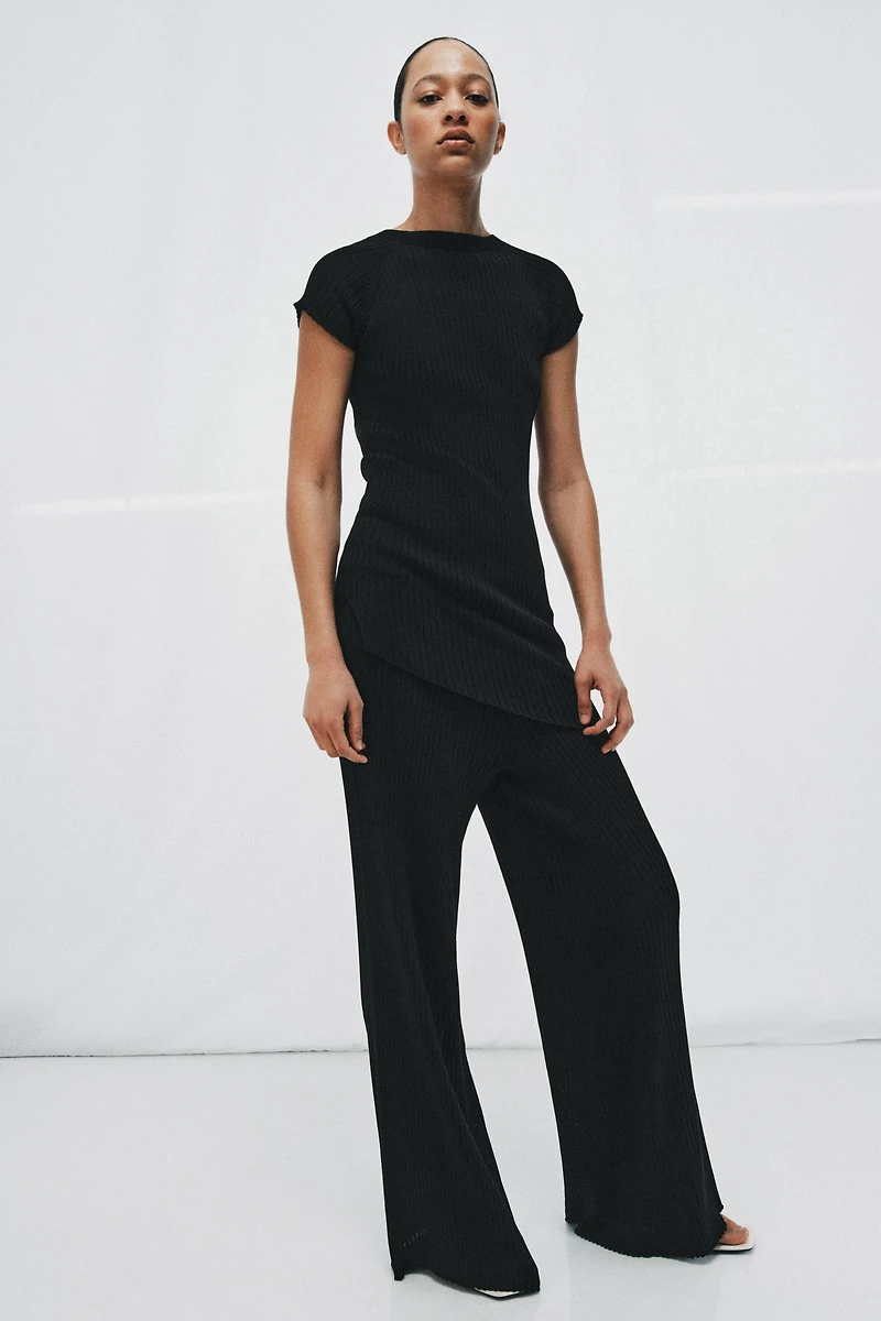 RIBBED WIDE LEG PANTS