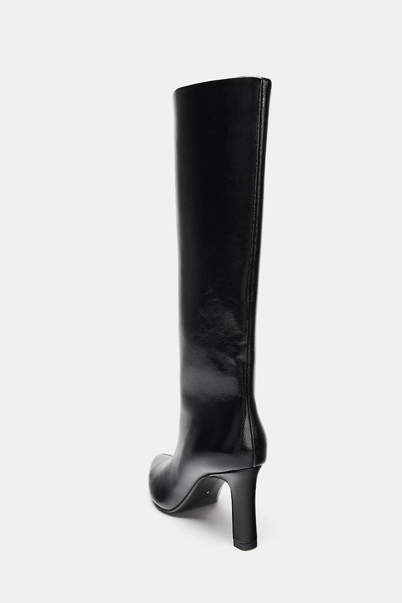 WIDE HEEL PATENT EFFECT BOOTS