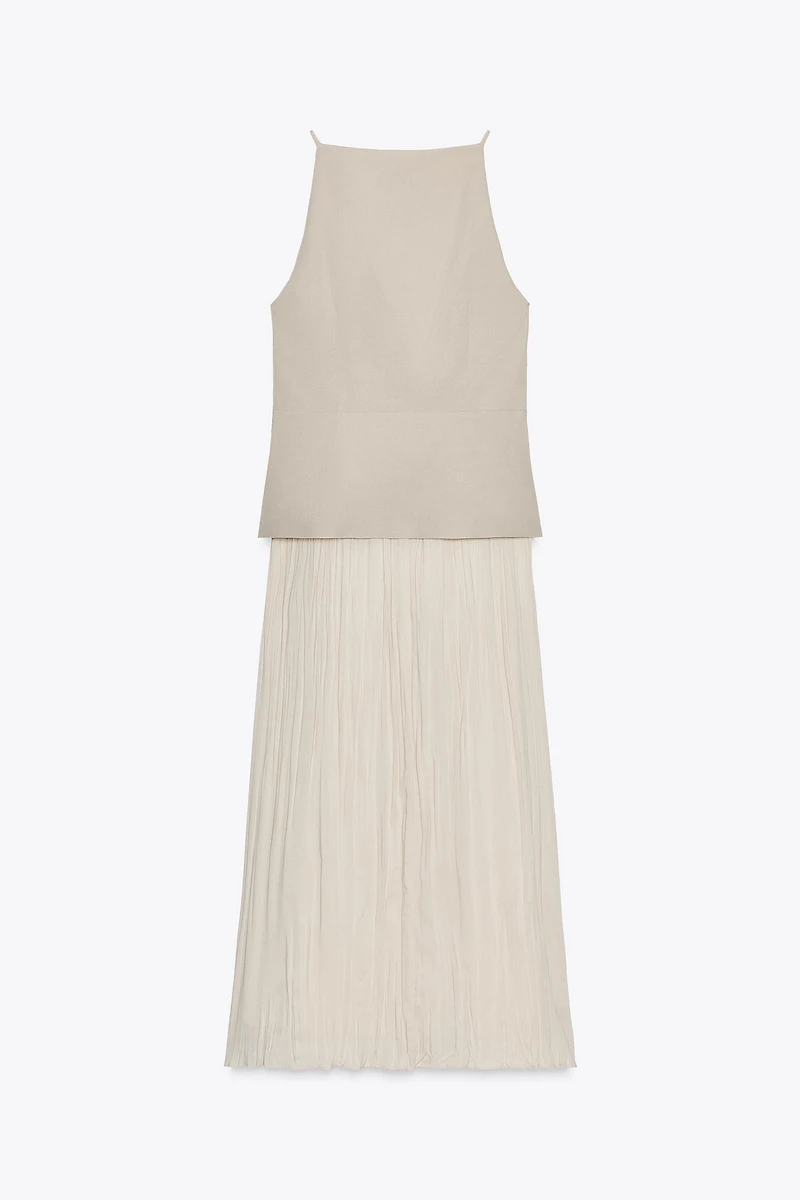 PLEATED SKIRT MIDI WAISTCOAT DRESS