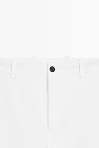 Straight-leg cotton blend pleated pants
